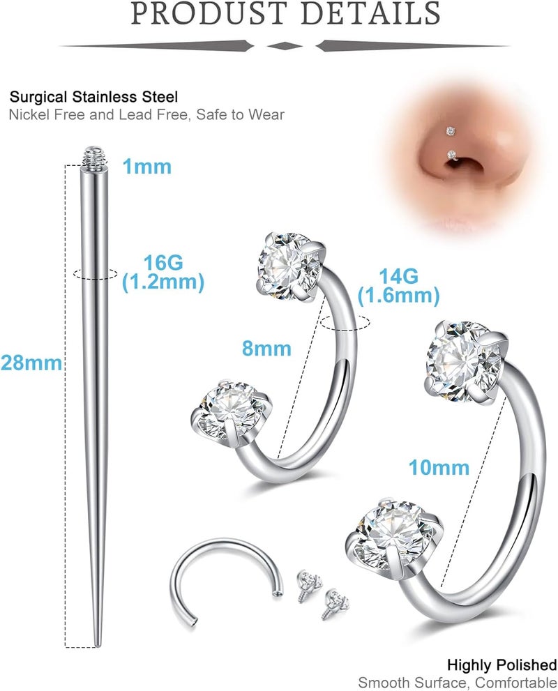 QWALIT Titanium Flat Back Helix Cartilage Earring Horseshoe Nose Ring Piercing Taper Threadless Jewelry Changing Tool Internal Threaded Piercing Taper Insertion Threader Tool Labret Jewelry Lip Studs - Image 2